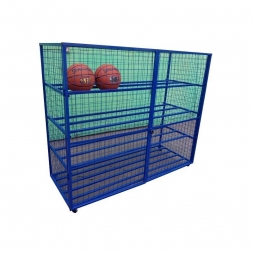 Стеллаж тележка из металлической сетки для хранения мячей и спортинвентаря,с замком, на колесиках