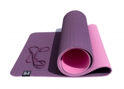 Коврик для йоги 6 мм двуслойный TPE бордово розовый, фото 1