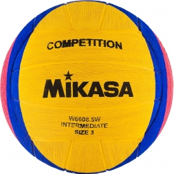 Мяч для водного поло &quot;MIKASA W6608 5W&quot; р.3, jun, резина, вес 340-380 г, дл. окр.61-63см, жел-син-роз