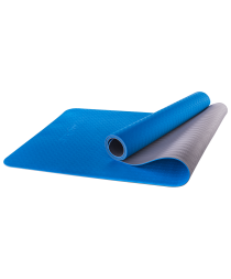 Коврик для йоги FM-201, TPE, 173x61x0,4 см, синий/серый, фото 1