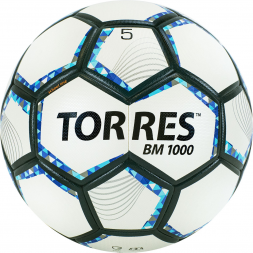 Мяч футб. &quot;TORRES BM 1000&quot;арт.F320625, р.5, 32 панел., мягкий PU, термосшивка, бел-серебр-син., фото 1