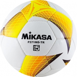 Мяч футб. &quot;MIKASA F571MD-TR-O&quot;, р.5, 32пан, гл. ПВХ, руч.сш, лат.кам, бело-желто-оранж