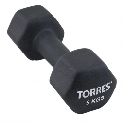 Гантель &quot;TORRES 5 кг&quot;, металл в неопреновой оболочке, форма шестигранник, черный, фото 1